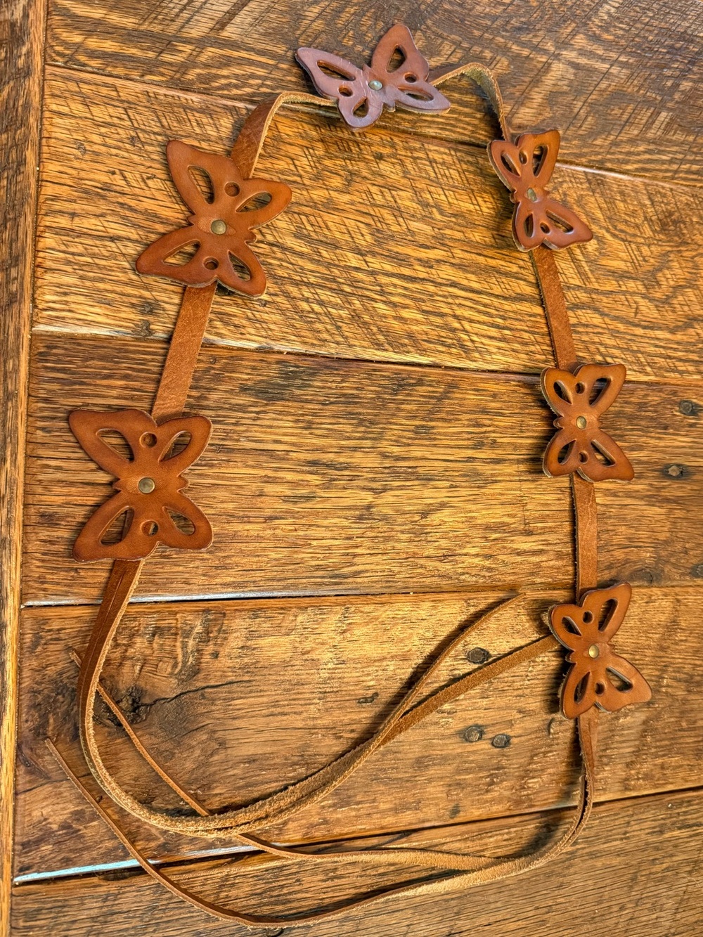 Free People Brown Leather Butterfly Cutout Waist Belt